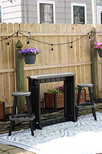 Single Bar Set Includes 2 Barstools Deep Grey Top & Black Base Ideal for Patio Hot Tub Area Backyard Durable WeatherResistant Design Easy Nohardware Assembly Proudly Made in USA