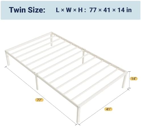 Allewie Twin Bed Frame, 14 inch Metal Beds with Storage Space, Beige
