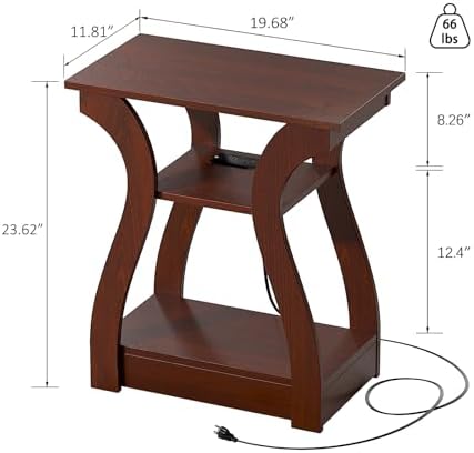 FROMJBEST End Tables Living Room, Cherry End Table with Charging Station