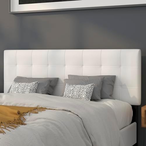 EMMA + OLIVER White Queen Quilted Tufted Headboard