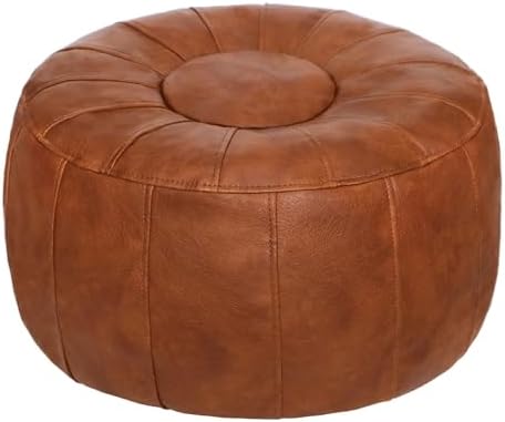 Thgonwid Unstuffed Moroccan Storage Pouf Foot Stool Ottoman Seat Handmade Faux Leather Bean Bag Floor Chair Foot Rest for Living Room, Bedroom or Balcony (Light Brown)