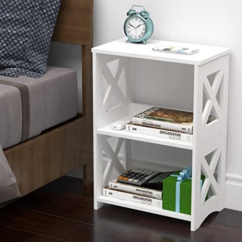 3-Tiers Side Table, Narrow End Table, Minimalist Bedside Tables Nightstand.