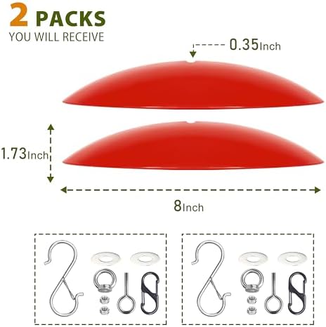 8" Bird Feeder Dome, Hummingbird Feeder Rain Guard, Bird Feeder Cover for Small Feeders, Protective Cover Work with Ant Guards（Red,2 Pack