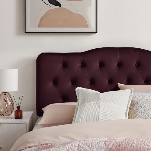 Modway Annabel Performance Velvet Adjustable Full Headboard in Mulberry - Stain-Resistant Padded Headboard Only with Diamond Button Tufting and 7 Height-Adjustable Positions