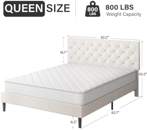 HOMBCK Queen Bed Frame with Adjustable Headboard, White
