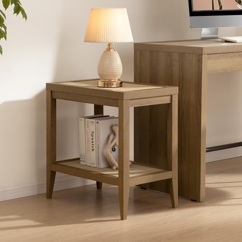 SICOTAS Rattan Side Tables Living Room Table, End Table with Storage