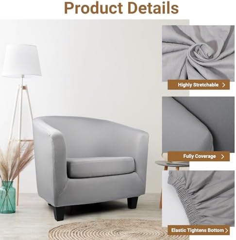 Barrel Chair Covers Slipcover, 2 Piece Tub Club Chair Armchair Slipcover with Chair Cushion Cover, Soft Stretch Stylish Furniture Protector Washable Washable for Living Room Office Hotel