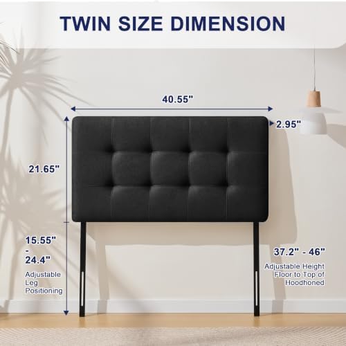 Linen Stitched Tufted Twin Headboard, Adjustable Height 37.2-46 in, Black