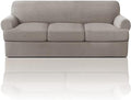 PrinceDeco T Cushion Sofa Slipcover 4 Pieces Sofa Covers for T Cushion Couch Soft Sofa Slip Covers Furniture Protector with 3 Individual T Shape Seat Covers Width Up to 88 Inch, Taupe