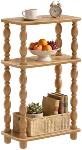 3-Tier Small Side Table, Narrow End Table, Natural Wood