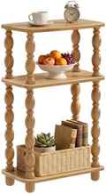 3-Tier Small Side Table, Narrow End Table, Natural Wood