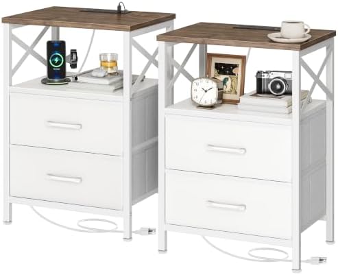 Huuger Nightstand Set of 2 with Charging Station, USB-C Port, End Tables