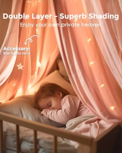 little dove Bed Canopy for Girls with Star Lights, 39.4''x106'', Peach Pink