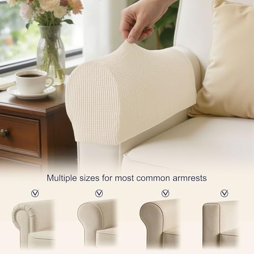 SUBRTEX Stretch Couch Arm Covers Set of 2, Non-Slip Sofa Armrest Slipcovers
