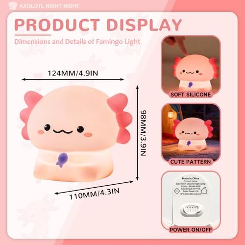 Axolotl Night Light, Kids Rechargeable LED Night Lamp with Timer