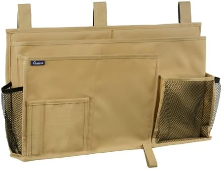 Surblue Bedside Caddy Hanging Bed Organizer Storage Bag Pocket for Bunk and Hospital Beds, College Dorm Rooms Baby Bed Rails,Camp 8 Pockets (Khaki)