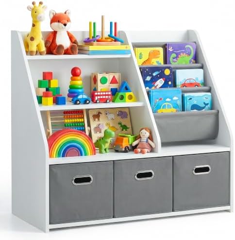 Montessori Bookshelf Toy Storage Organizer for Kids & Toddlers – Front-Facing Display with Removable Fabric Bins, Keeps Playroom Tidy, Perfect for Preschoolers, Space-Saving 32"W x 16"D x 32"H