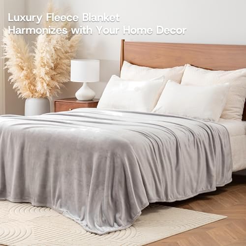 Luxury Fleece Warm Blanket, Soft Lightweight Velvety Plush Blanket for Sofa and Bed, Cozy Comfy for All Seasons(Chateau Grey, 108×90 Inches)