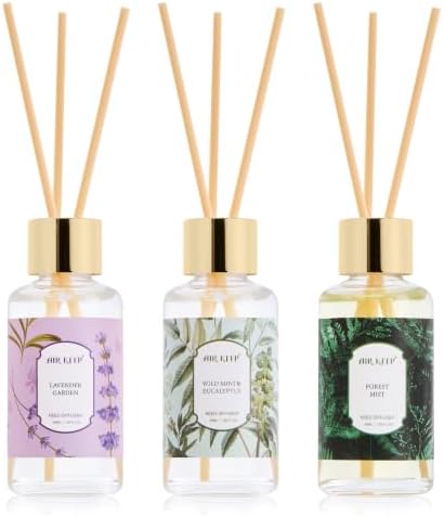 Airkeep Reed Diffuser Set, 3 Pack Lavender Garden Wild Mint&Eucalyptus Forest Mist Fragrance Oils for Home, Long Lasting Aroma with Reed Sticks for Bedroom, Bathroom, Living Room & Office