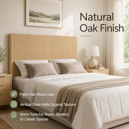Queen Size Oak Wood Headboard Only, Farmhouse Fluted Head Board, Bohemian Style Bed Frame Headboards, Arched Corrugated, Easy Assembly