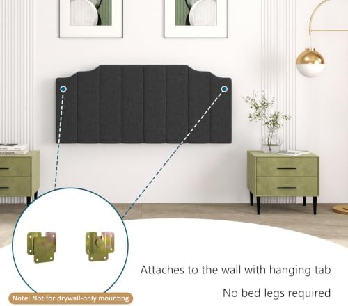 Befurtori Queen Size Headboard Only, Linen Wall Mount Headboard, Dark Gray