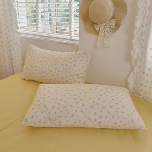 Mini Floral Duvet Cover Set Muslin Cotton Queen(90"x90"),Burgeen