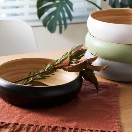 Fruit Bowl for Kitchen Counter – Handmade Spun Bamboo, Large 11.75" Fruit Basket, Eco-Friendly Decorative Serving Bowl for Home Decor, Produce Storage & Centerpiece (Black)