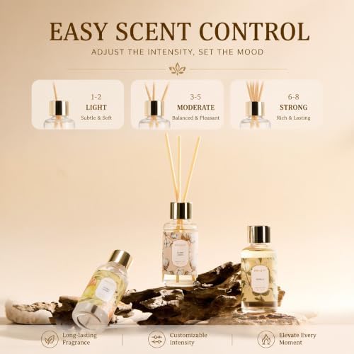 Airkeep Reed Diffuser Set, 3 Pack Clean Linen Vanilla Citrus Lemon Fragrance Oils for Home, Long Lasting Aroma with Reed Sticks for Bedroom, Bathroom, Living Room & Office