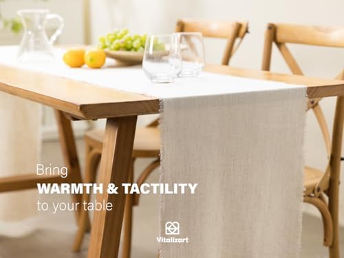 Vitalizart Beige Table Runner 14" x 120" Long Slub Texture Cotton Linen