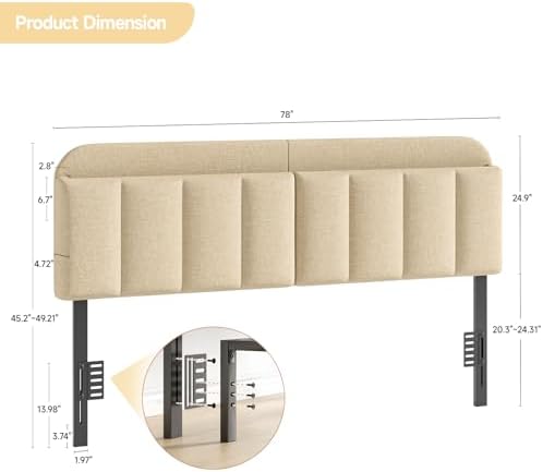 ONBRILL King Headboard Only with LED Light & Storage, Adjustable Headboards