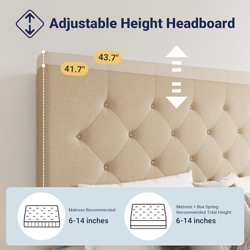 Allewie Queen Size Storage Bed Frame with 4 Underbed Drawers, Upholstered Platform Bed with Adjustable Headboard, Diamond Button Tufted, Easy Assembly, Noise-Free, No Box Spring Needed, Beige