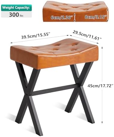 IBUYKE U-Shaped PU Vanity Stool, X-Leg Makeup Chair, Light Brown WBD019J