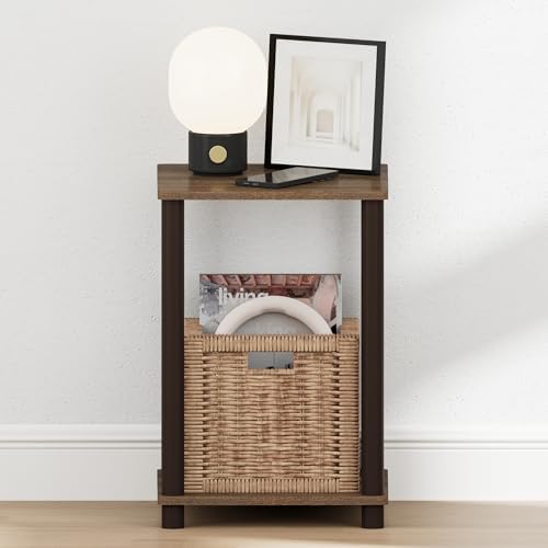 Furinno Turn-N-Tube Toolless 2-Tier Open Shelf Night Stand, Walnut