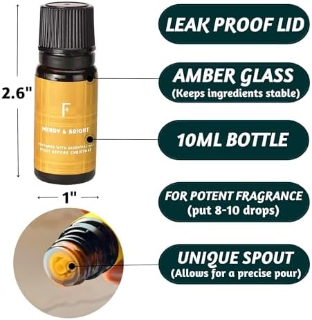 Folkulture Christmas Essential Oils for Home | Set of 6 Christmas Fragrance Oils for Diffusers for Gifting- Vanilla, Eucalyptus, Ginger, Pine, Cinnamon, Chestnut - 6x10 ML