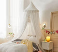 VETHIN Bed Canopy Double Layer Princess Round Dome Dreamy Mosquito Net Bedding Girls Room Castle Play Tent Hanging House Decor Reading Nook Canopies(White/White)