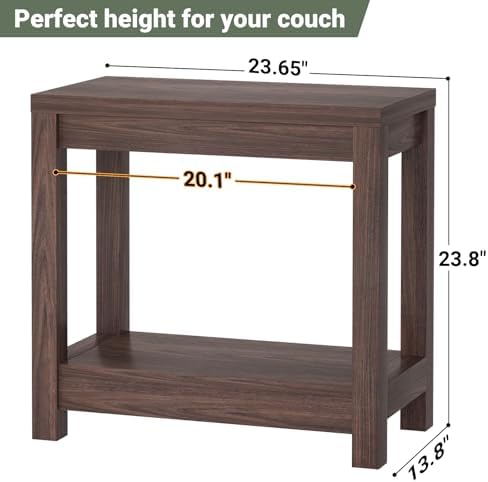 Besiost Farmhouse End Table, Narrow Side Table, Slim End Table with Storage Shelf, Small Console Table for Small Spaces, Nightstand Sofa Table for Living Room, Bedroom, 24" Black Walnut
