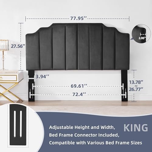 King Upholstered Headboard, Velvet Head Board, Tufted King Headboard Only