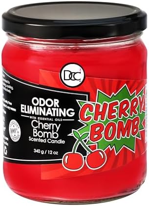 Cherry Bomb Odor Eliminating Highly Fragranced Candle - Eliminates 95% of Pet, Smoke, Food, and Other Smells Quickly - Up to 80 Hour Burn time - 12 Ounce Premium Soy Blend
