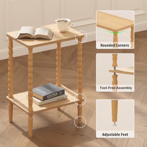 TUTOTAK Small End Table with Solid Wood Legs, Side Table Set of 2