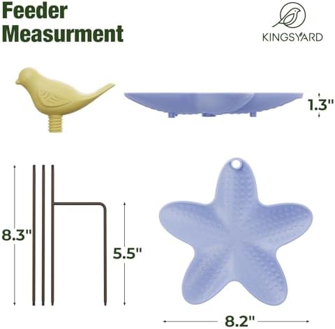 Kinsgyard 2 Pack Free Standing Tray Bird Feeders with Adjustable Pole, Wild Bird Bath for Outdoor Garden Yard Decor, Large Seed Capacity, Easy to Clean and Refill, Yellow & Purple