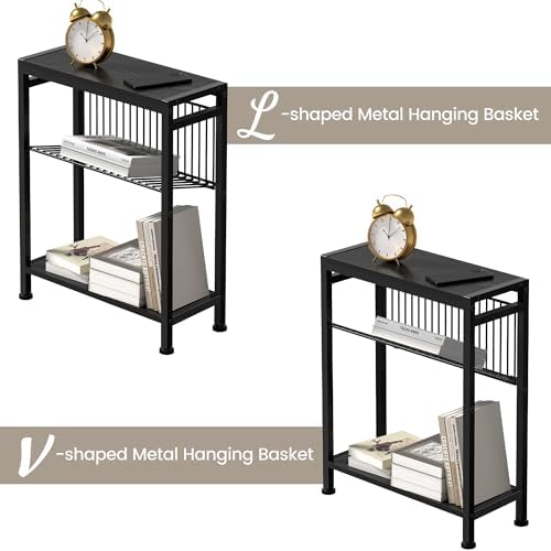 Narrow Side Table Set of 2, 3-Tier End Table, Small Nightstand