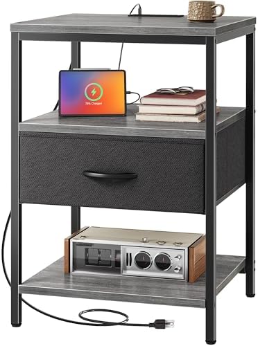 SUPERJARE Nightstand with Charging Station, USB-C Port, Bedside Table