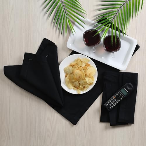 Lightnpro Hemstitched Cotton Napkins Set of 12, 18x18 Inch Black