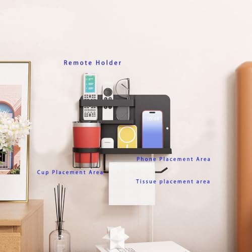 Bedside Shelf for Bed, Metal Floating Nightstand Wall Organizer, No Drill Dorm Room Essentials, Heavy Duty Caddy with Cup Holder & Charging Station for Bunk Bed, Loft, Remote - Matte Black