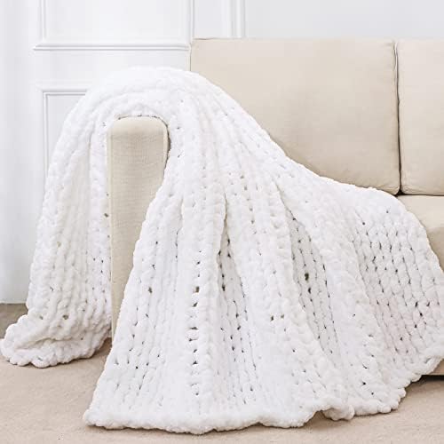 Bigacogo Chunky Knit Throw Blanket for Couch, 51x63 inches, Pure White