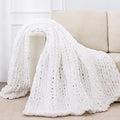 Bigacogo Chunky Knit Throw Blanket for Couch, 51x63 inches, Pure White