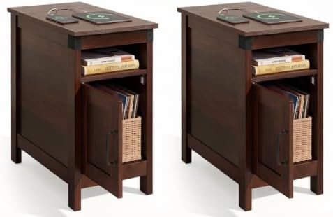 WLIVE End Tables for Living Room & Bedroom w/Charging, Narrow Nightstand