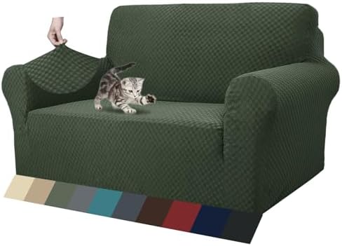 ZNSAYOTX 1 Piece Jacquard Couch Covers for 2 Cushion Couch High Stretch Loveseat Slipcover for Pets Dogs Anti Slip Love Seat Sofa Slipcover Furniture Protector (Loveseat, Army Green)