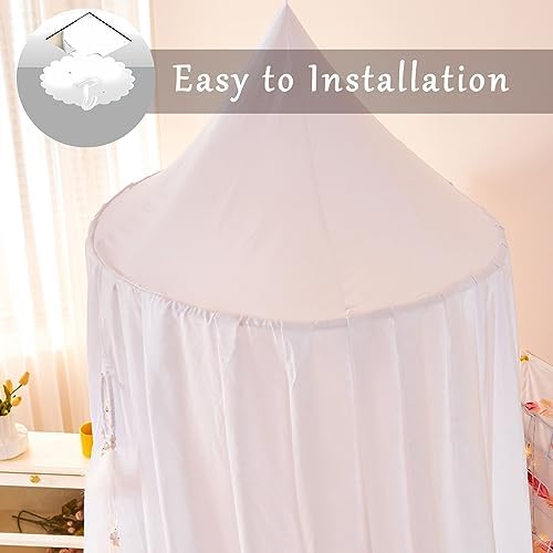 Princess Bed Canopy for Kids Baby Bed, Round Dome Kids Reading Nook Indoor Outdoor House Tent Hanging Decoration Cotton Canvas White