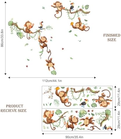 Monkey Climbing Wall Decals Jungle Leaf Animals Wall Stickers for Boys